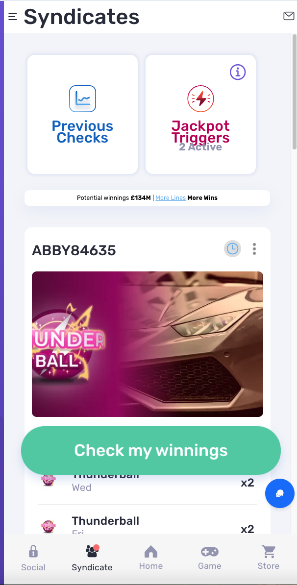 LottoSocial checking tickets screen